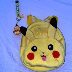 Pokemon Pikachu Plush Mini Backpack Fuzzy Bag with Psyduck Eevee Key Chain